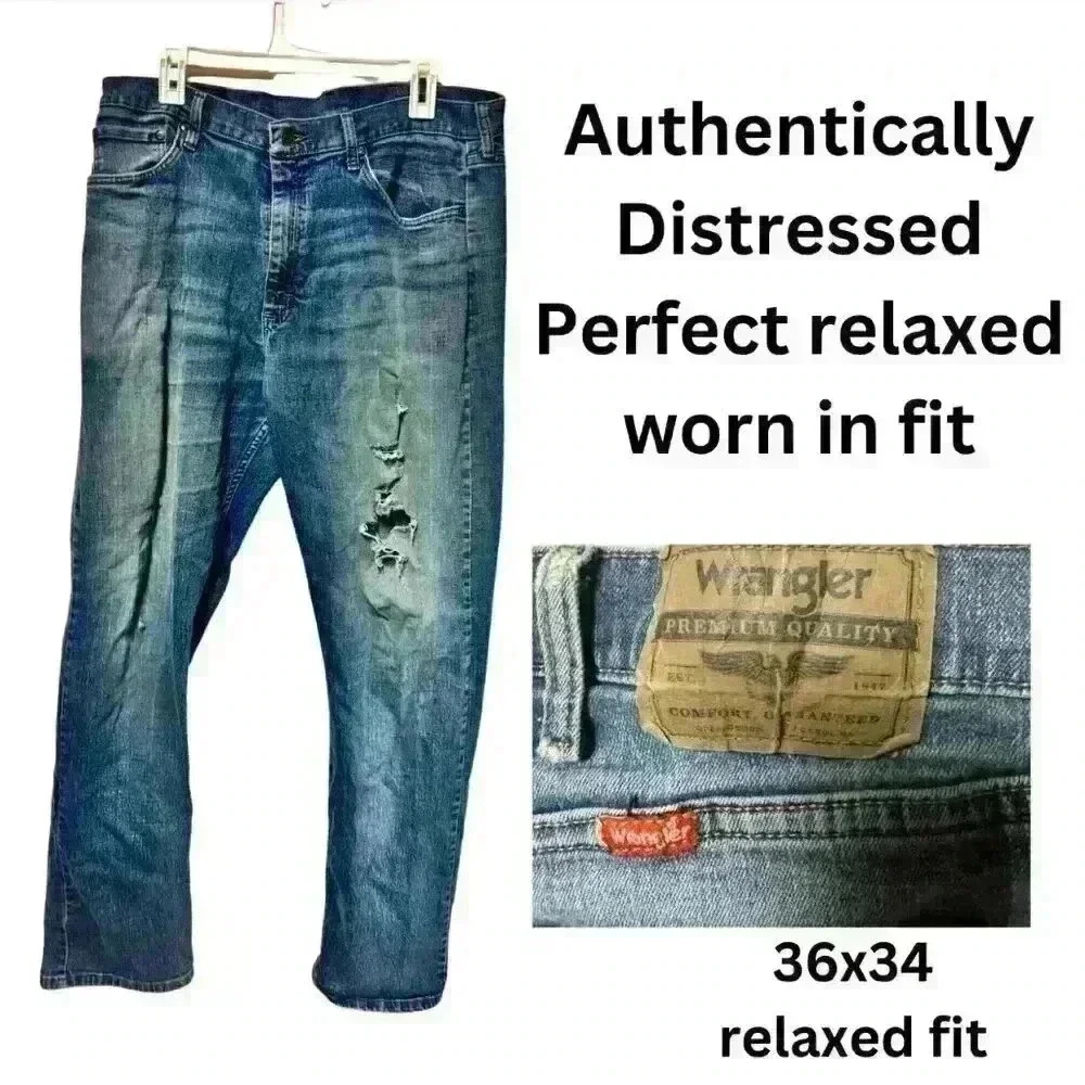 Perfect distressed relaxed fit pre-owned wrangler mens jeans 36 x 34